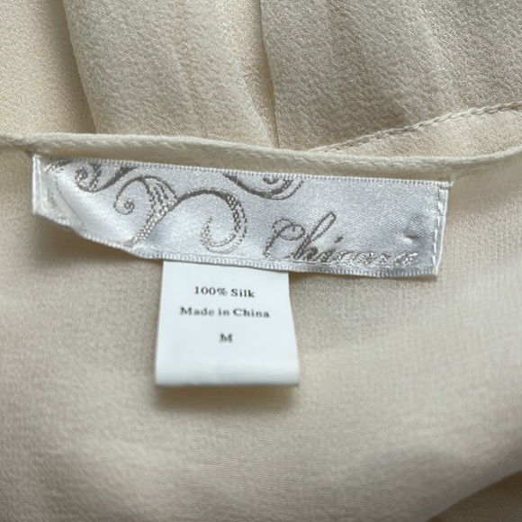 Chiana Silk chiffon Ivory Baby Doll bubble hem Blouse Size M - Picture 7 of 8